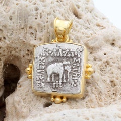 Ancient Greek Bactria 2nd Century BC Elephant Coin 18K Gold Pendant