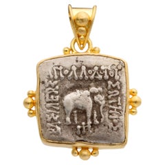 Ancient Greek Bactria 2nd Century BC Elephant Coin 18K Gold Pendant