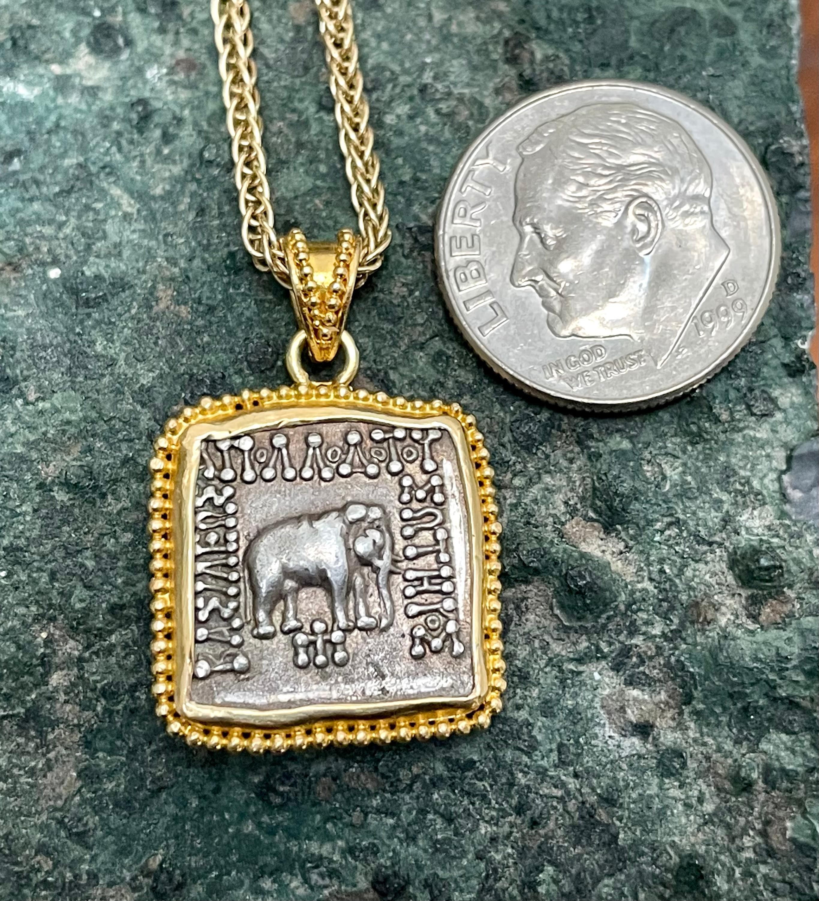 Ancient Greek Bactria 2nd Century BC Elephant Coin 22K Gold Pendant In New Condition In Soquel, CA