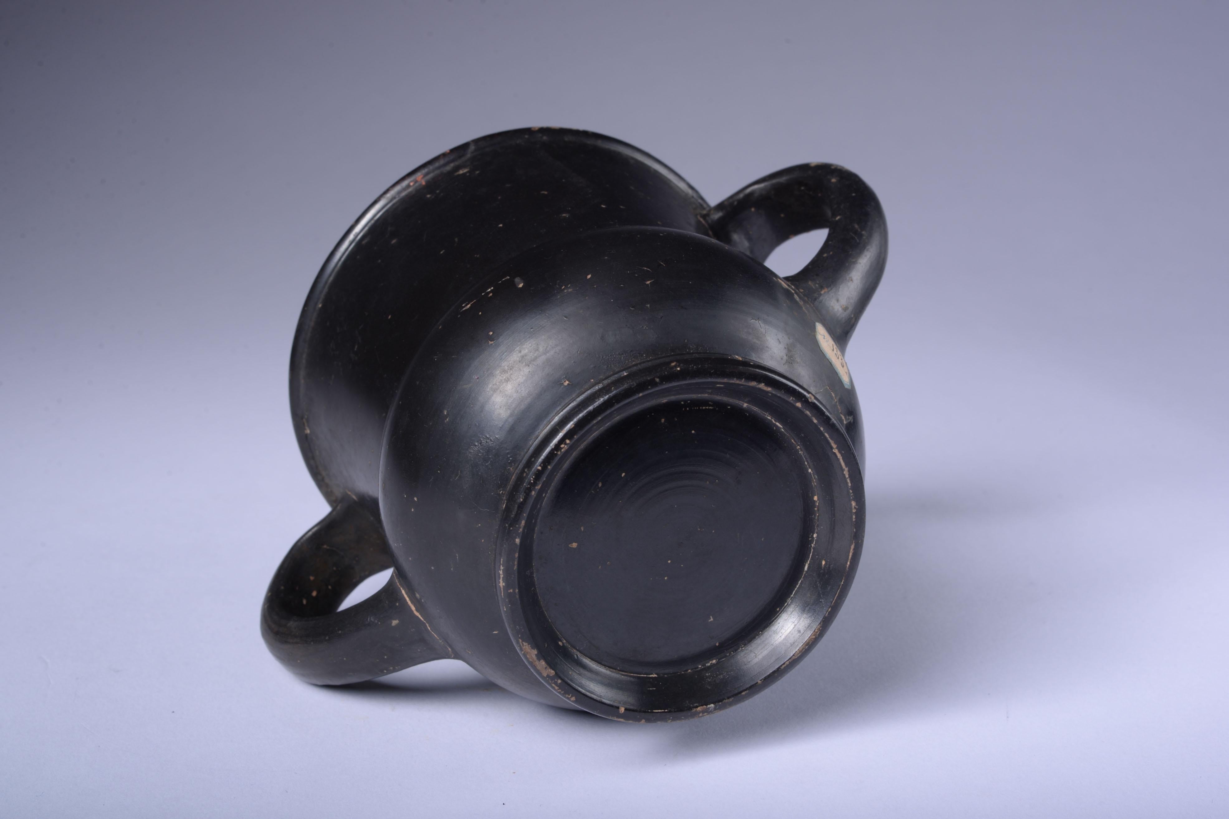 Classical Greek Ancient Greek Black Glaze Kantharos Wine Cup For Sale