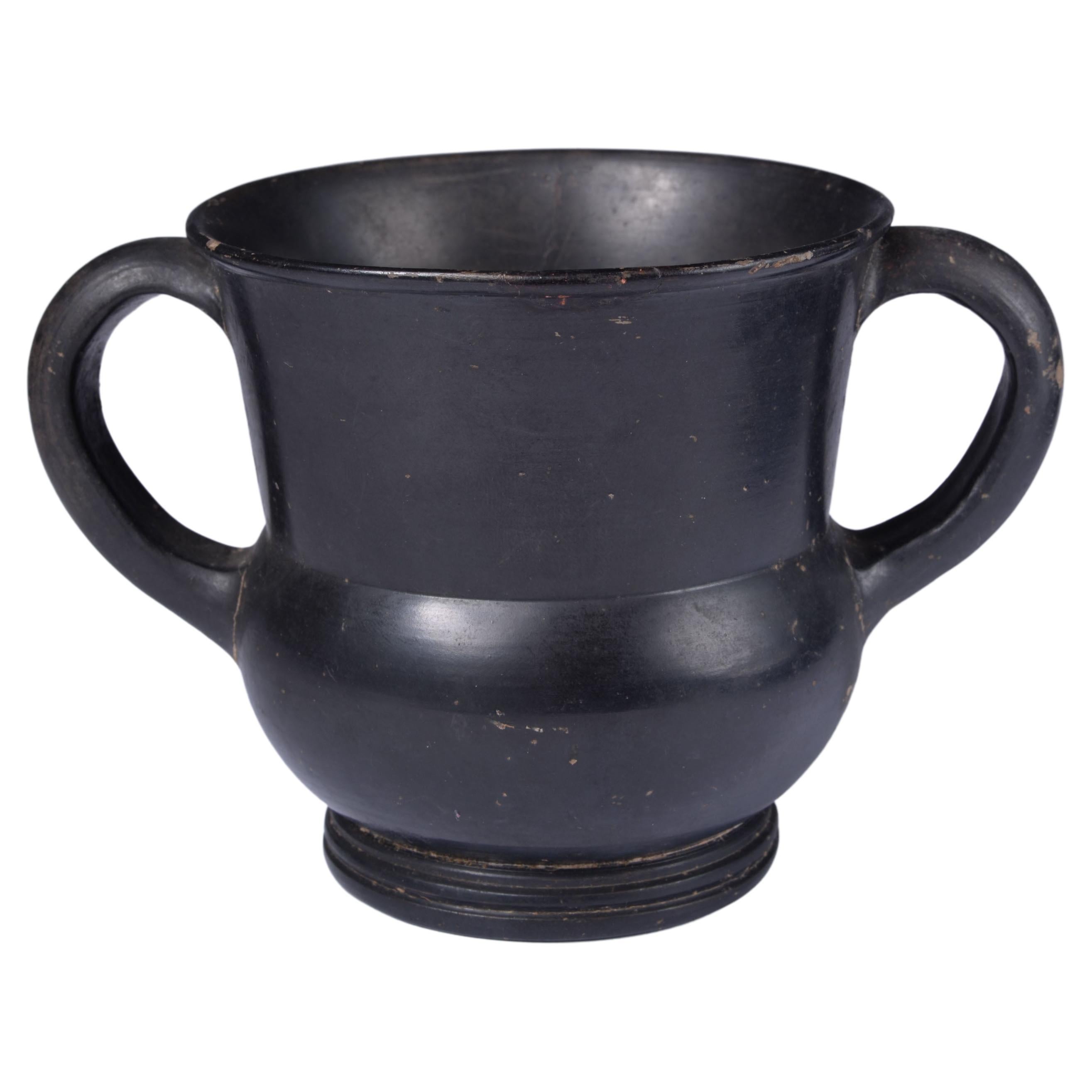 Ancient Greek Black Glaze Kantharos Wine Cup For Sale