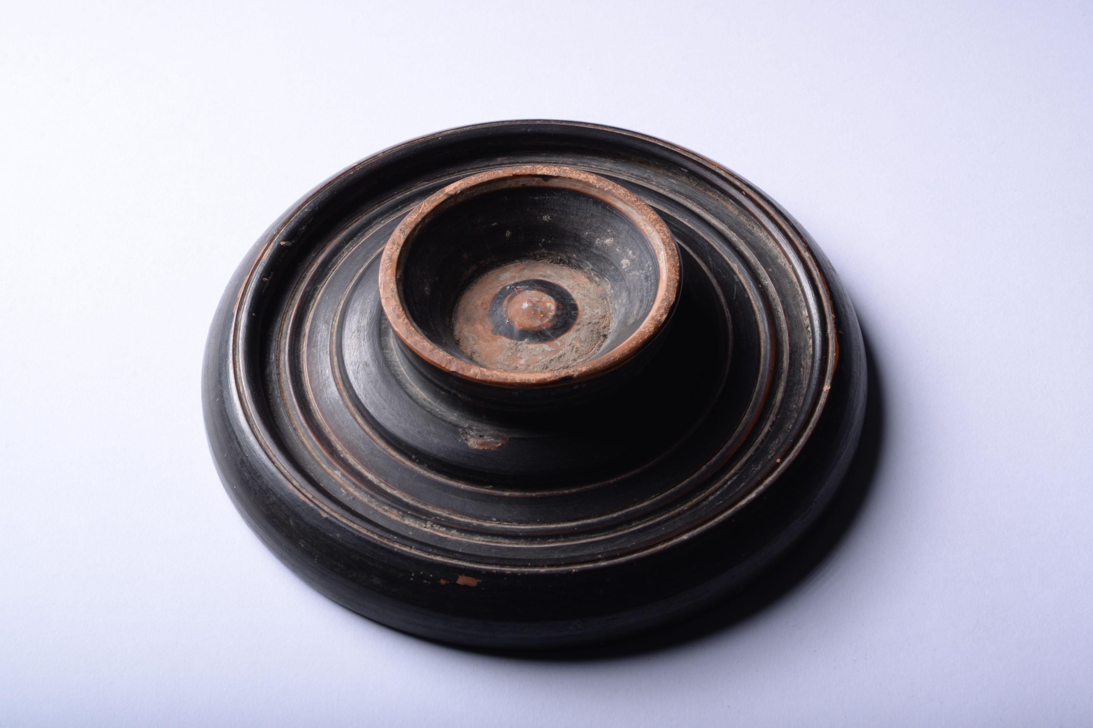 18th Century and Earlier Ancient Greek Black Glaze Terracotta Dish 