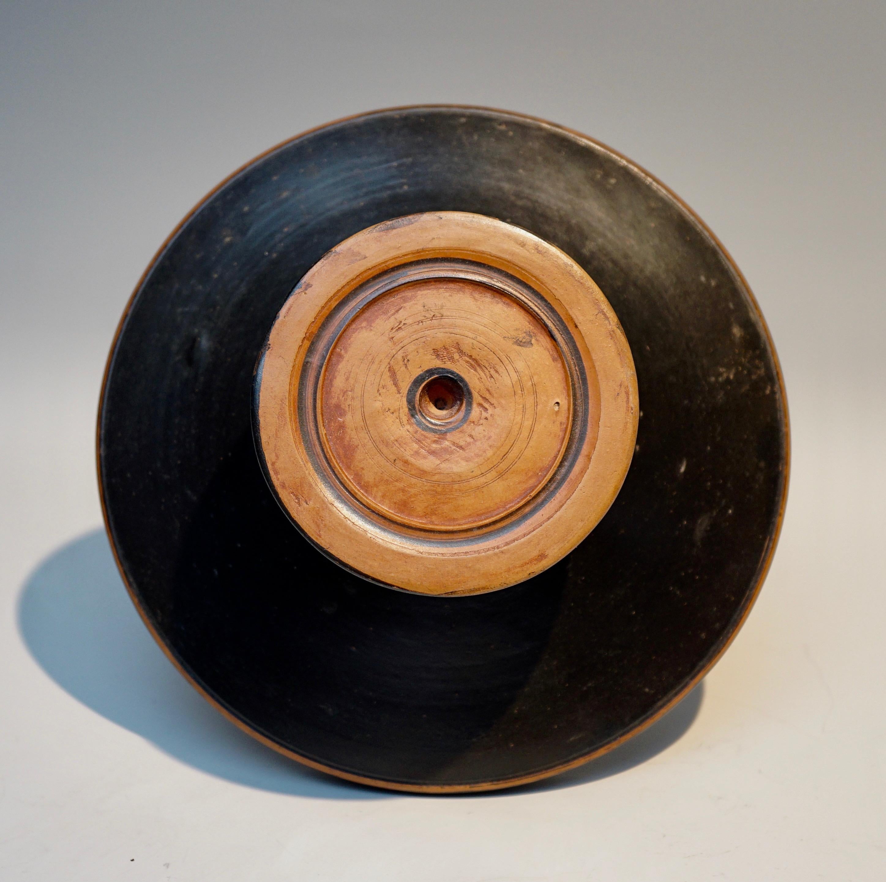 Hand-Crafted Ancient Greek Black Glazed Attic Lekanis For Sale