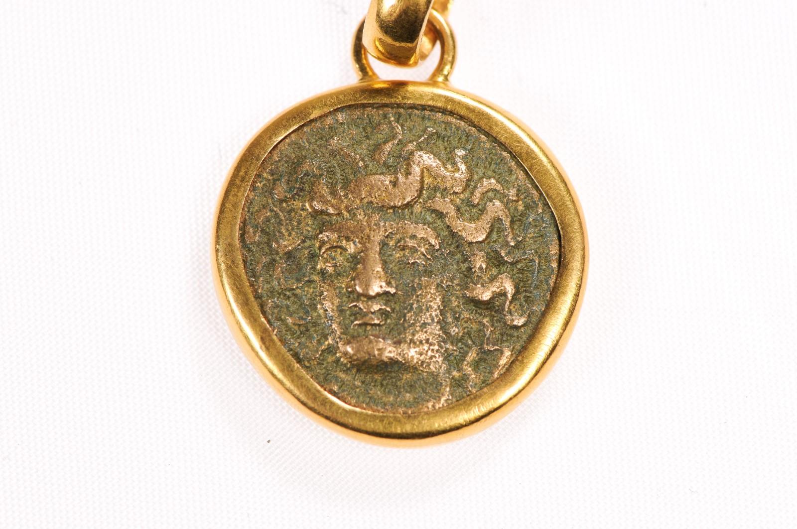 Ancient Greek Bronze Coin in 22kt Pendant (pendant only) For Sale 8