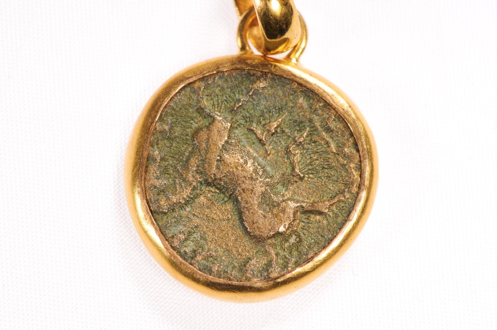 Ancient Greek Bronze Coin in 22kt Pendant (pendant only) For Sale 9