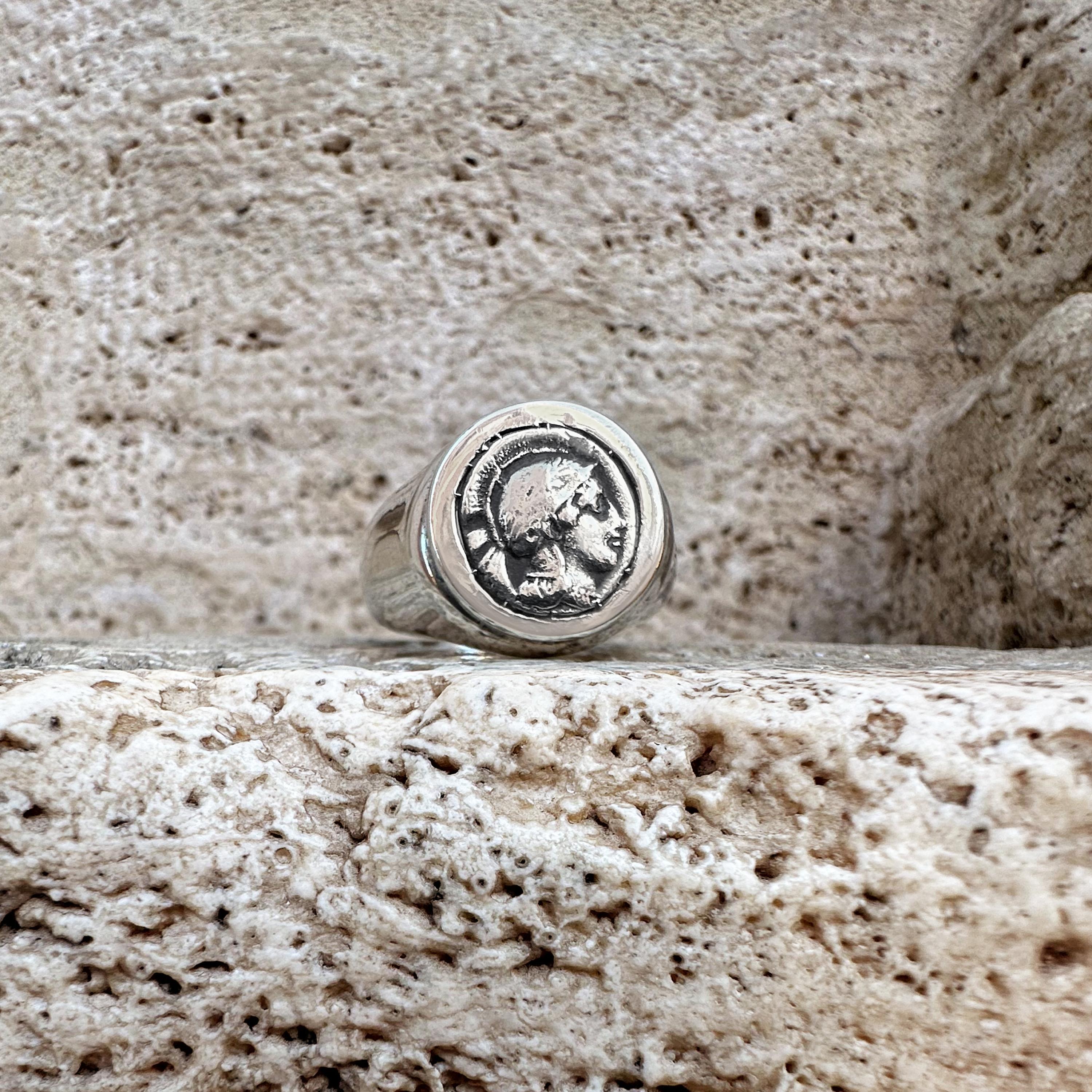 Women's or Men's Ancient Greek Coin 5th century BC Silver Ring depicting the Goddess Athena