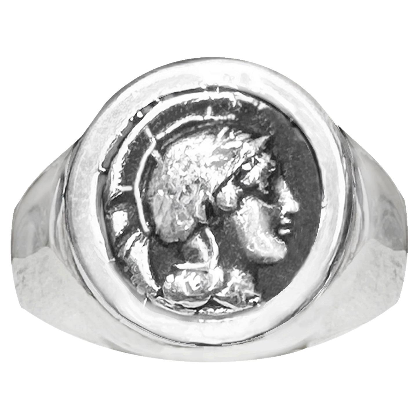 Moneda griega antigua Siglo V a.C. Anillo de plata que representa a la diosa Atenea