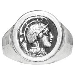 Used Ancient Greek Coin 5th century BC Silver Ring depicting the Goddess Athena