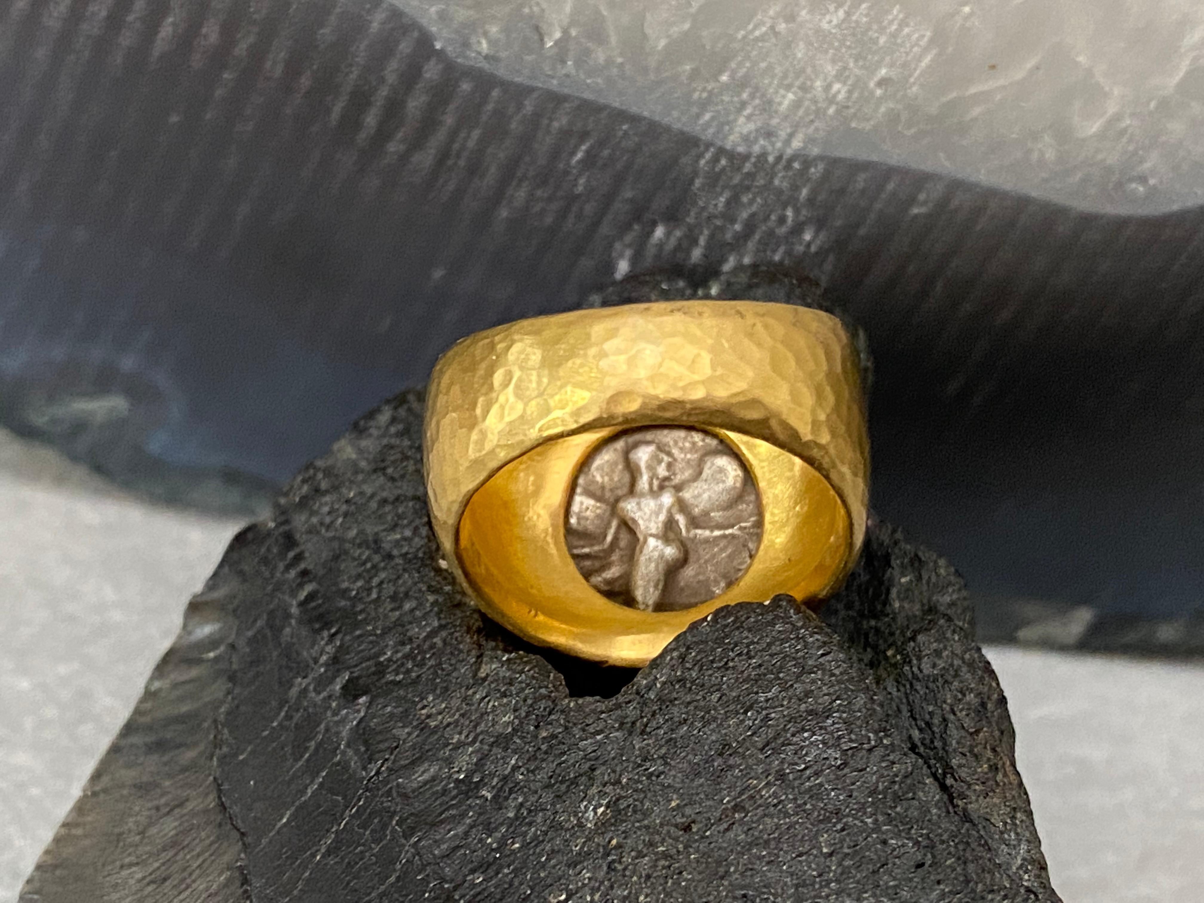 Ancient Greek 5th Century BC Griffin Coin 22K Gold Ring In New Condition For Sale In Soquel, CA