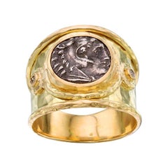 Steven Battelle Moneta di Herakles antica con diamanti Anello da cocktail
