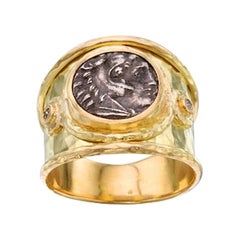 Steven Battelle Ancient Greek Herakles Coin with Diamonds Cocktail Ring