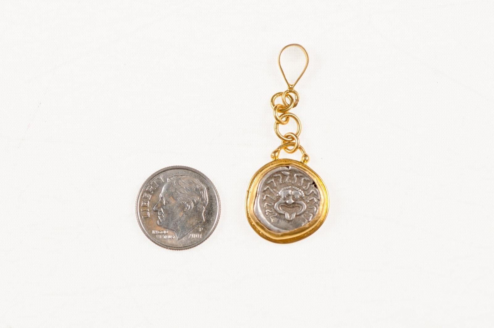 Women's or Men's Ancient Greek Coin in 22k Drop Pendant For Sale