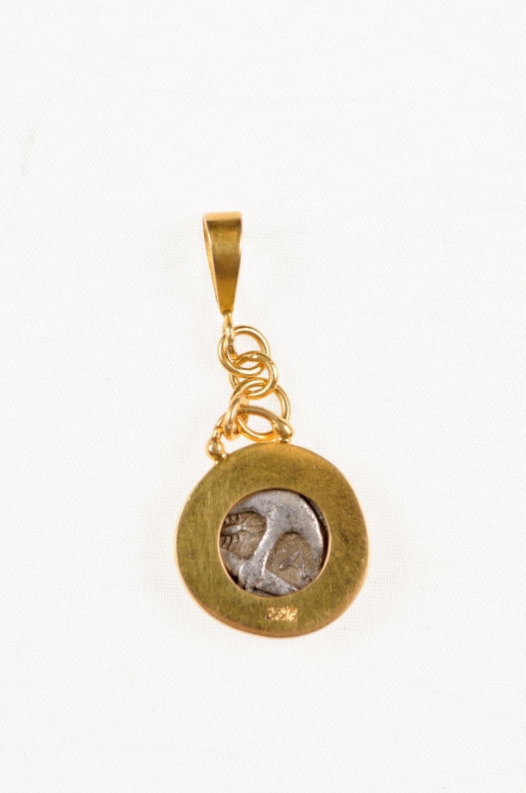 Ancient Greek Coin in 22k Drop Pendant For Sale 2