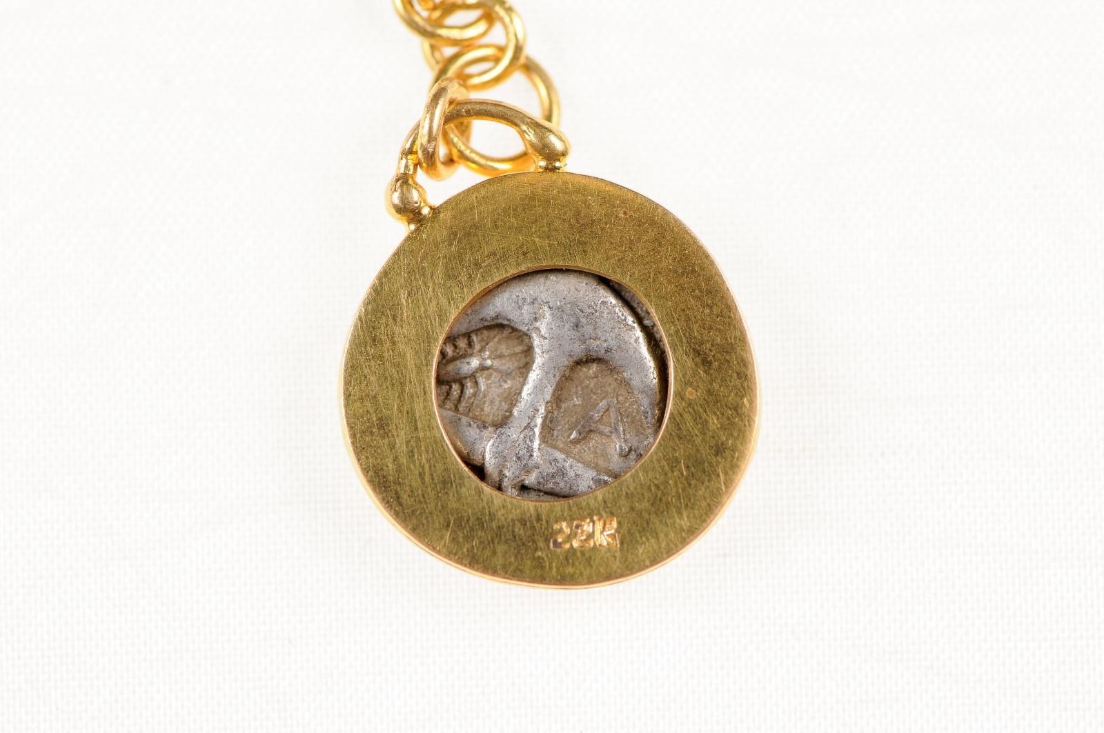 Ancient Greek Coin in 22k Drop Pendant For Sale 3