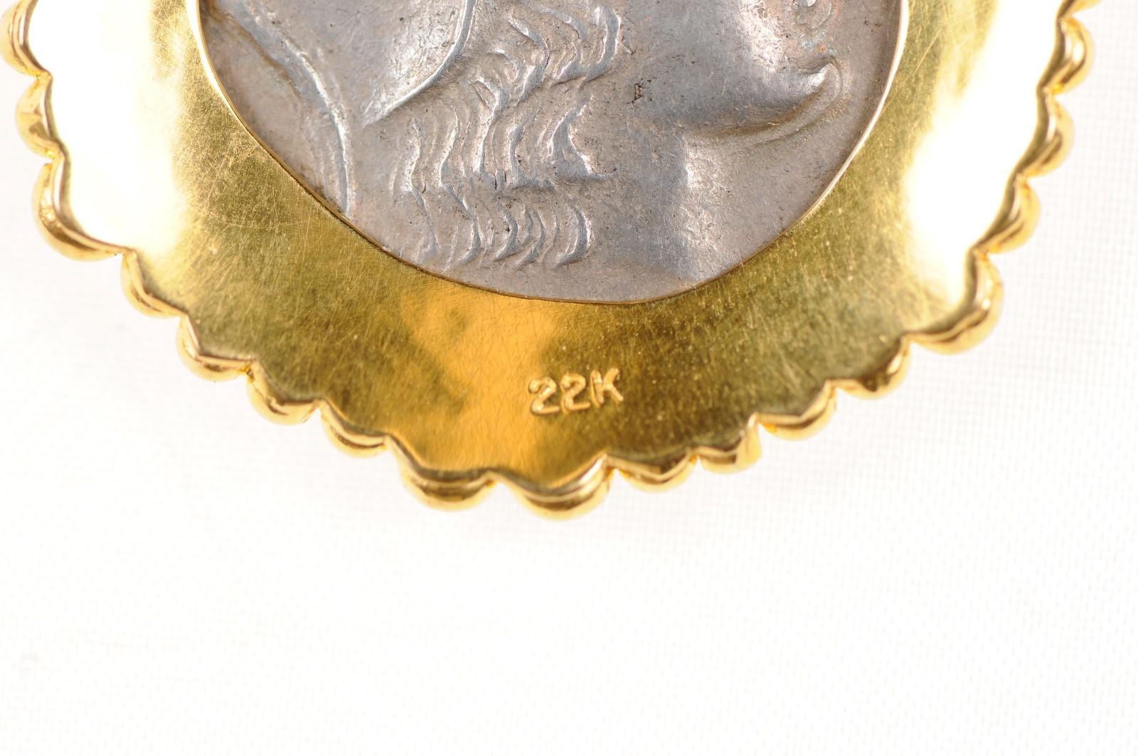 Ancient Greek Coin in 22k Gold Pendant (pendant only) For Sale 1
