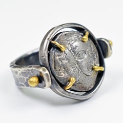 Ancient Greek Coin Sterling Silver and 22 Karat Gold Flip Ring