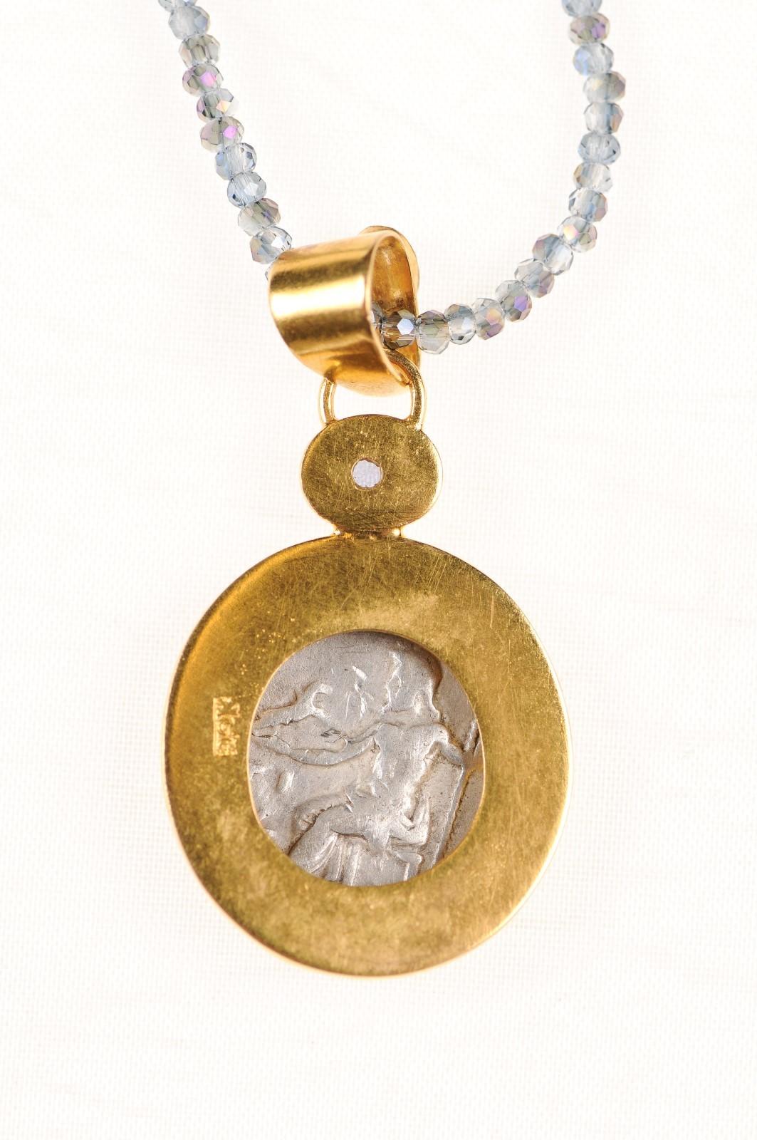 Ancient Greek Coin & Tanzanite Pendant (pendant only) In Good Condition For Sale In Atlanta, GA