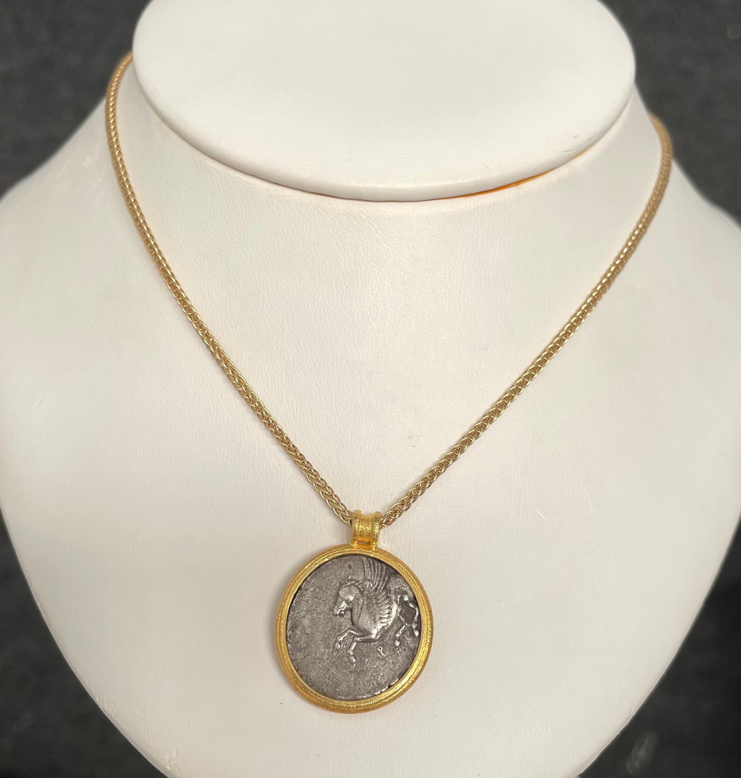 Women's or Men's Ancient Greek Corinth 4th Century BC Athena Pegasus Coin 18K Gold Pendant