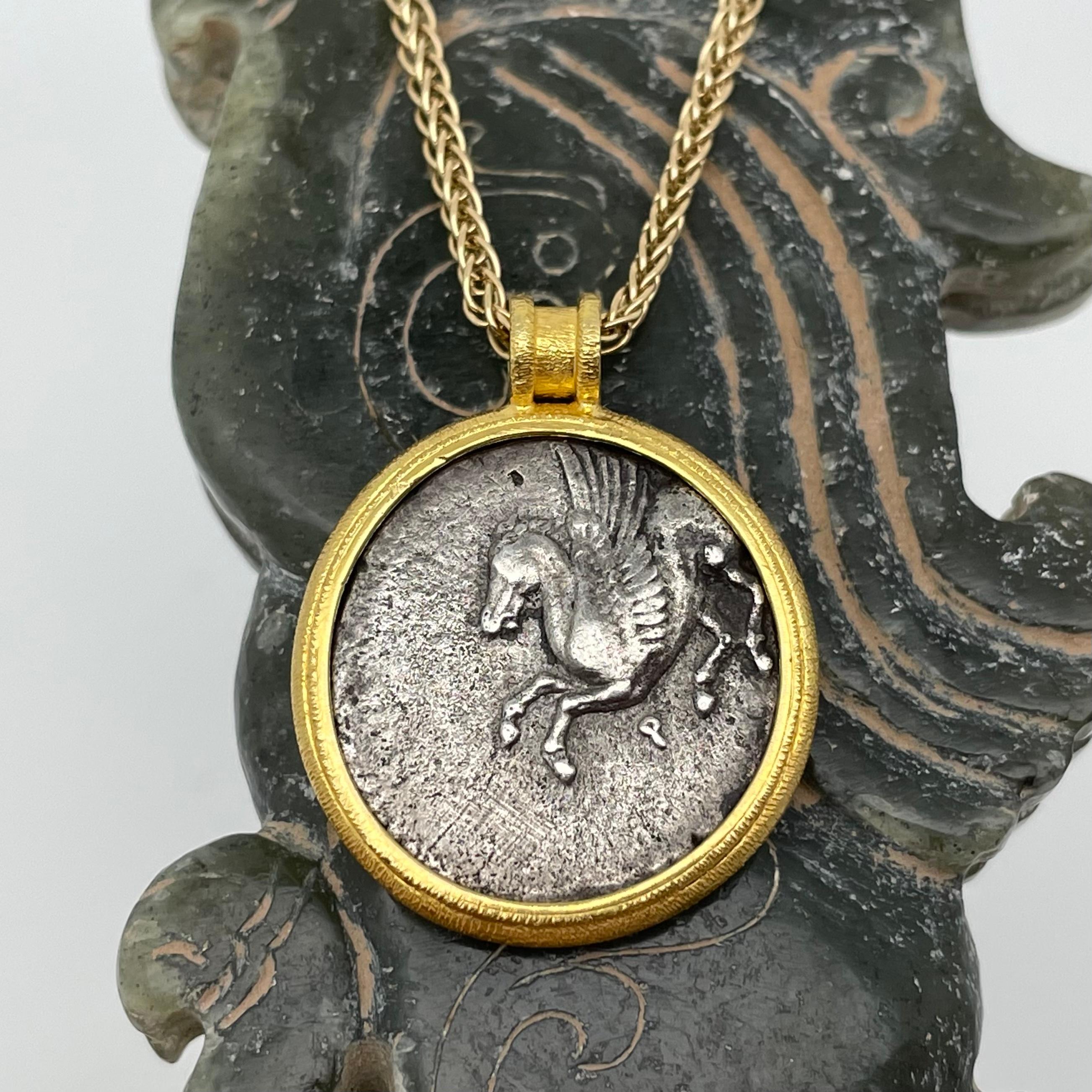 Classical Greek Ancient Greek Corinth 4th Century BC Athena Pegasus Coin 18K Gold Pendant