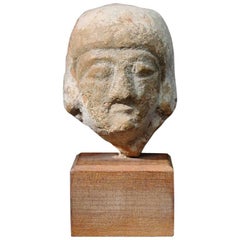 Ancient Greek Cypriot Archaic Head Bust of a Votary, 8th Century BC, Terracotta