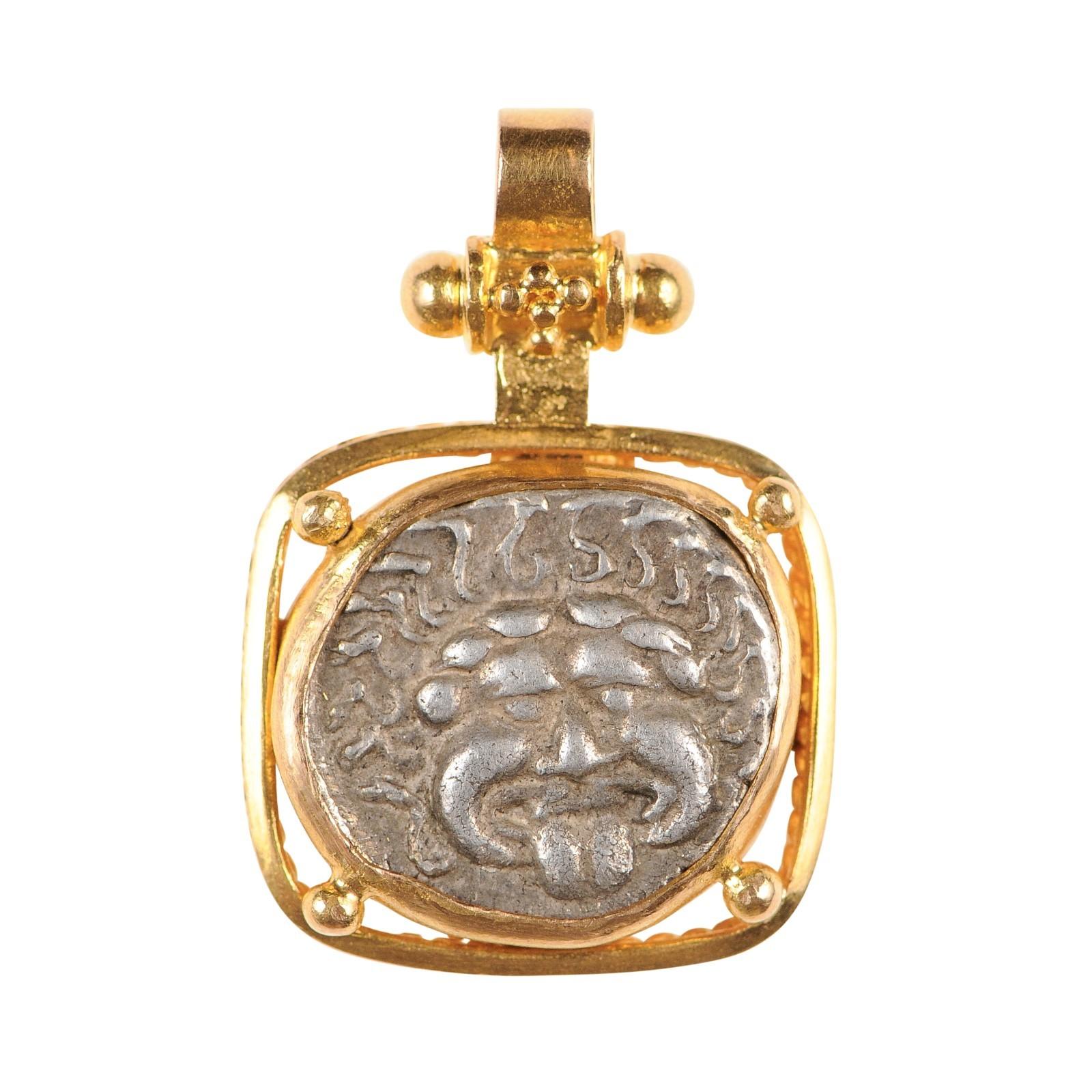 Ancient Greek Drachm Coin 22k Pendant (pendant only) For Sale 5