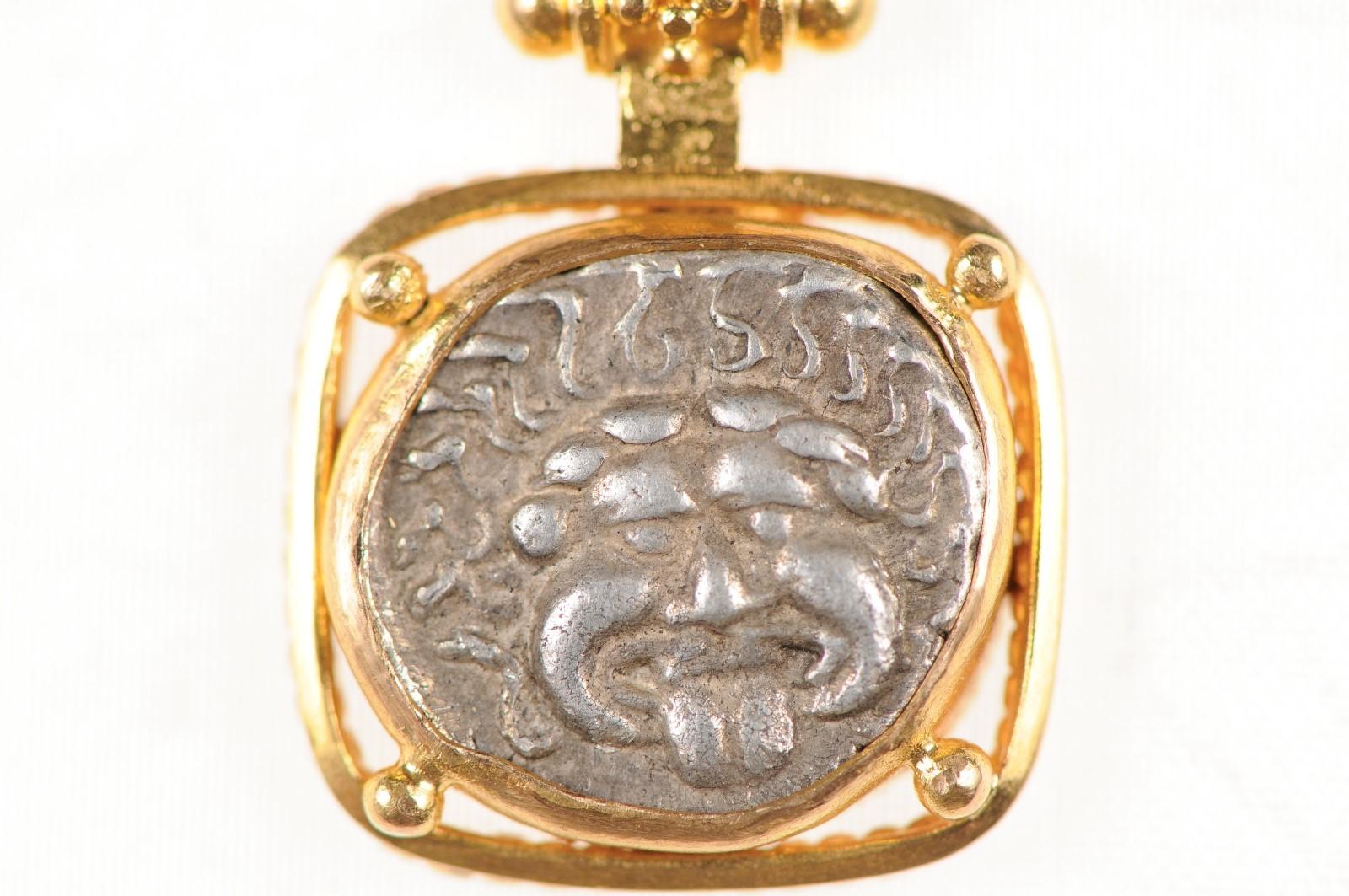 Ancient Greek Drachm Coin 22k Pendant (pendant only) In Good Condition For Sale In Atlanta, GA