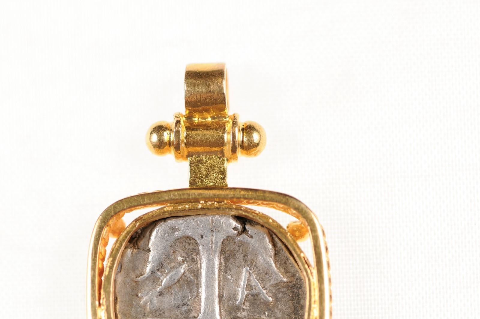 Ancient Greek Drachm Coin 22k Pendant (pendant only) For Sale 4