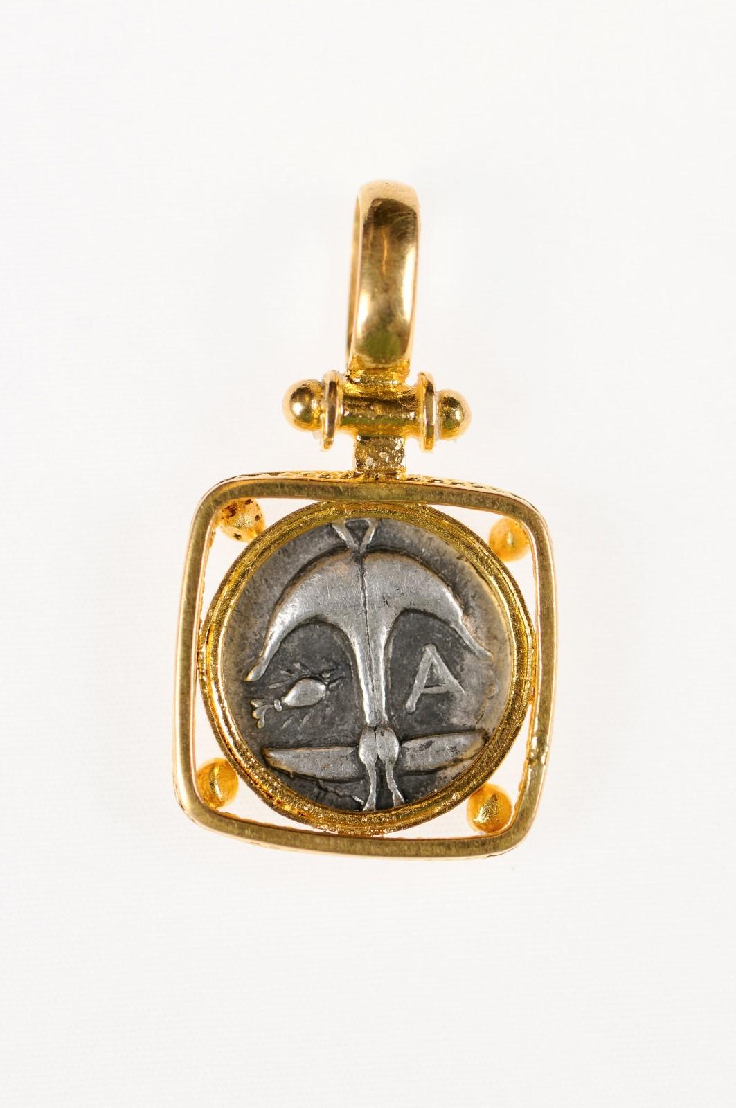 Ancient Greek Drachm Coin Pendant (pendant only) For Sale 3