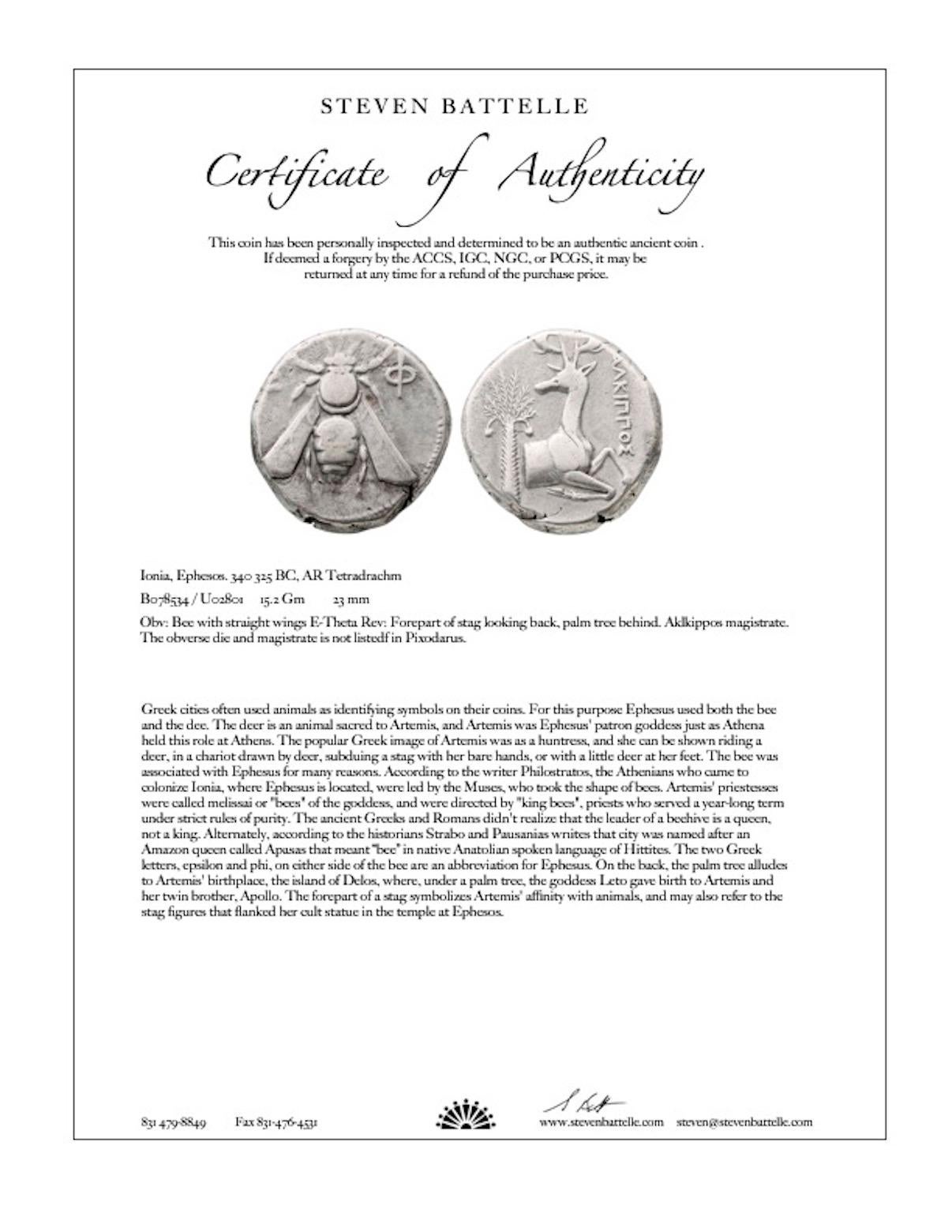 Ancient Greek 4th Century BC Ephesus Bee Coin Pendant Diamond 22K Gold For Sale 4