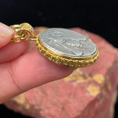Ancient Greek 4th Century BC Bee Coin Diamond 18K Gold Pendant 24" 18K Chain