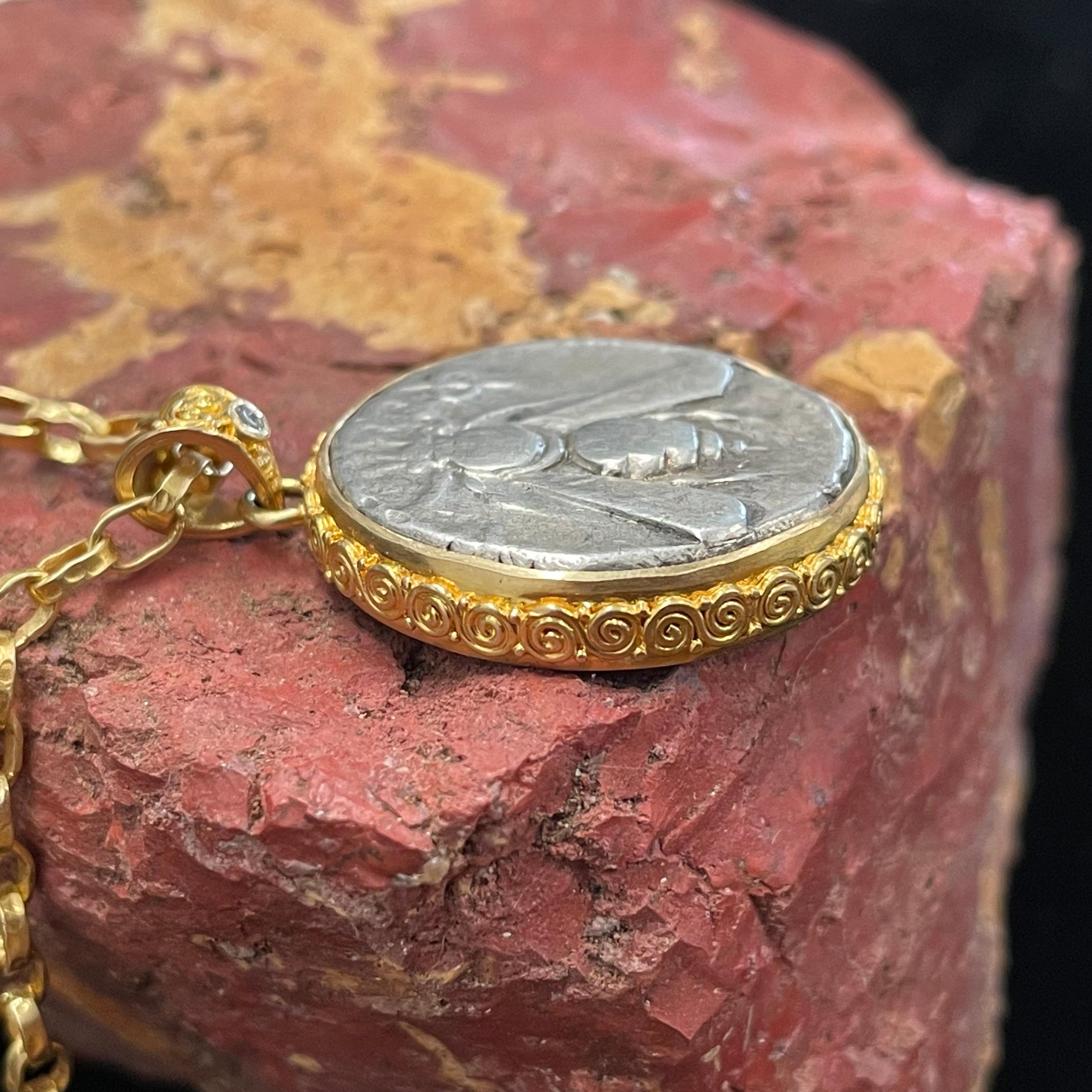Ancient Greek 4th Century BC Ephesus Bee Coin Pendant Diamond 22K Gold For Sale 2