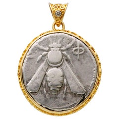Ancient Greek 4th Century BC Ephesus Bee Coin Pendant Diamond 22K Gold