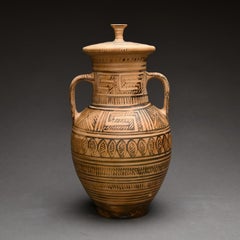 Ancient Greek Geometric Pottery Amphora and Lid