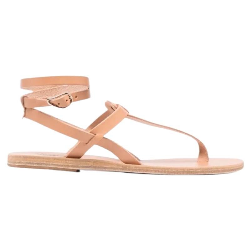 Ancient Greek gladiator Natural beige leather Estia T-bar leather sandals 40 10 For Sale