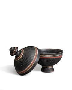 Ancient Greek Gnathian Ware Black-Glazed Pottery Pyxis