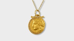 Ancient Greek Goddess Coin Replica Tetradrachm Charm Pendant, 24K Gold Diamonds