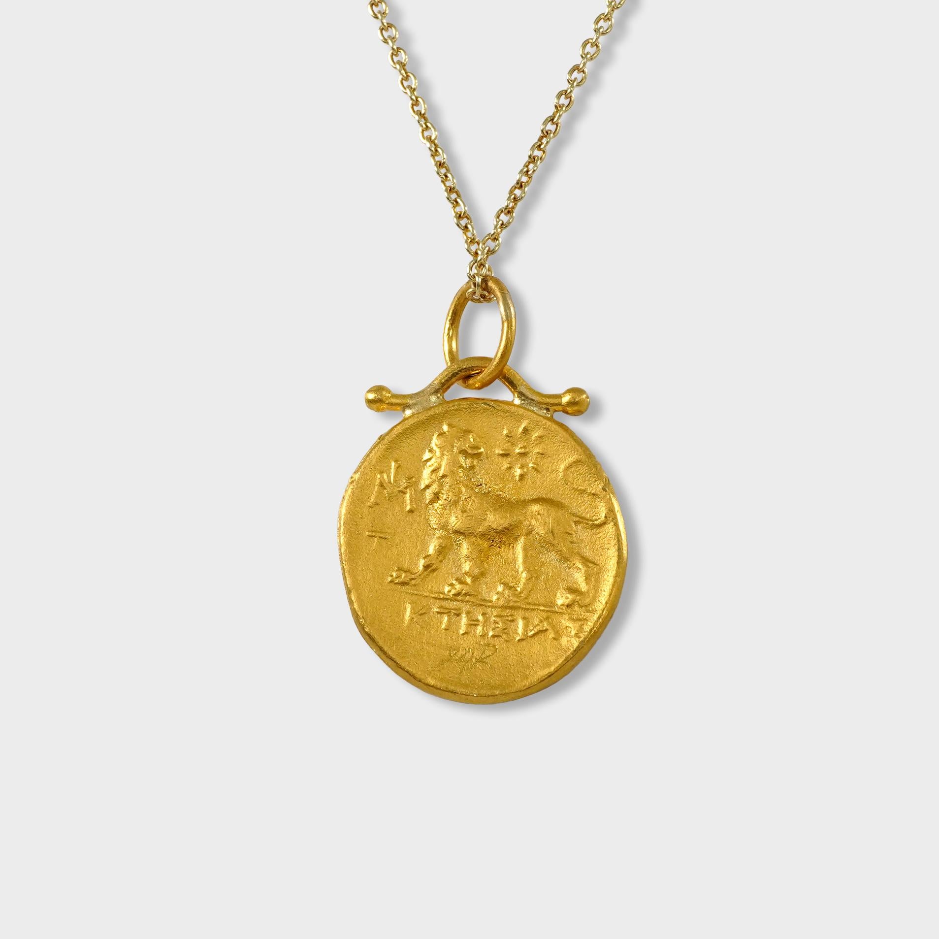 Classical Greek Ancient Greek Goddess Coin Replica Tetradrachm Charm Pendant, 24K Gold Diamonds For Sale