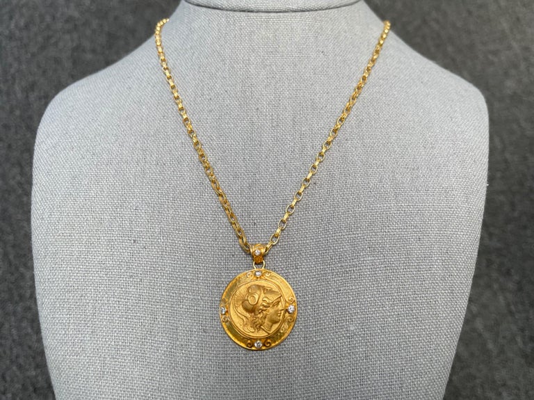 Ancient Greek 4th Century BC Athena Gold Stater and Diamonds Pendant ...