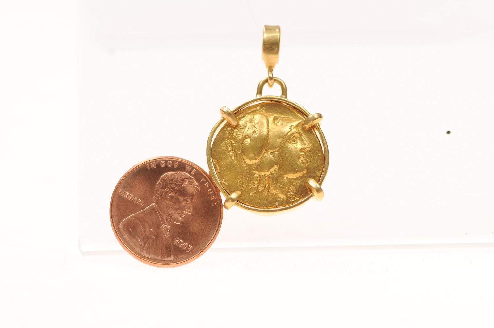 Women's or Men's Ancient Greek Gold Stater [coin} Pendant with 22K Gold (pendant only) For Sale