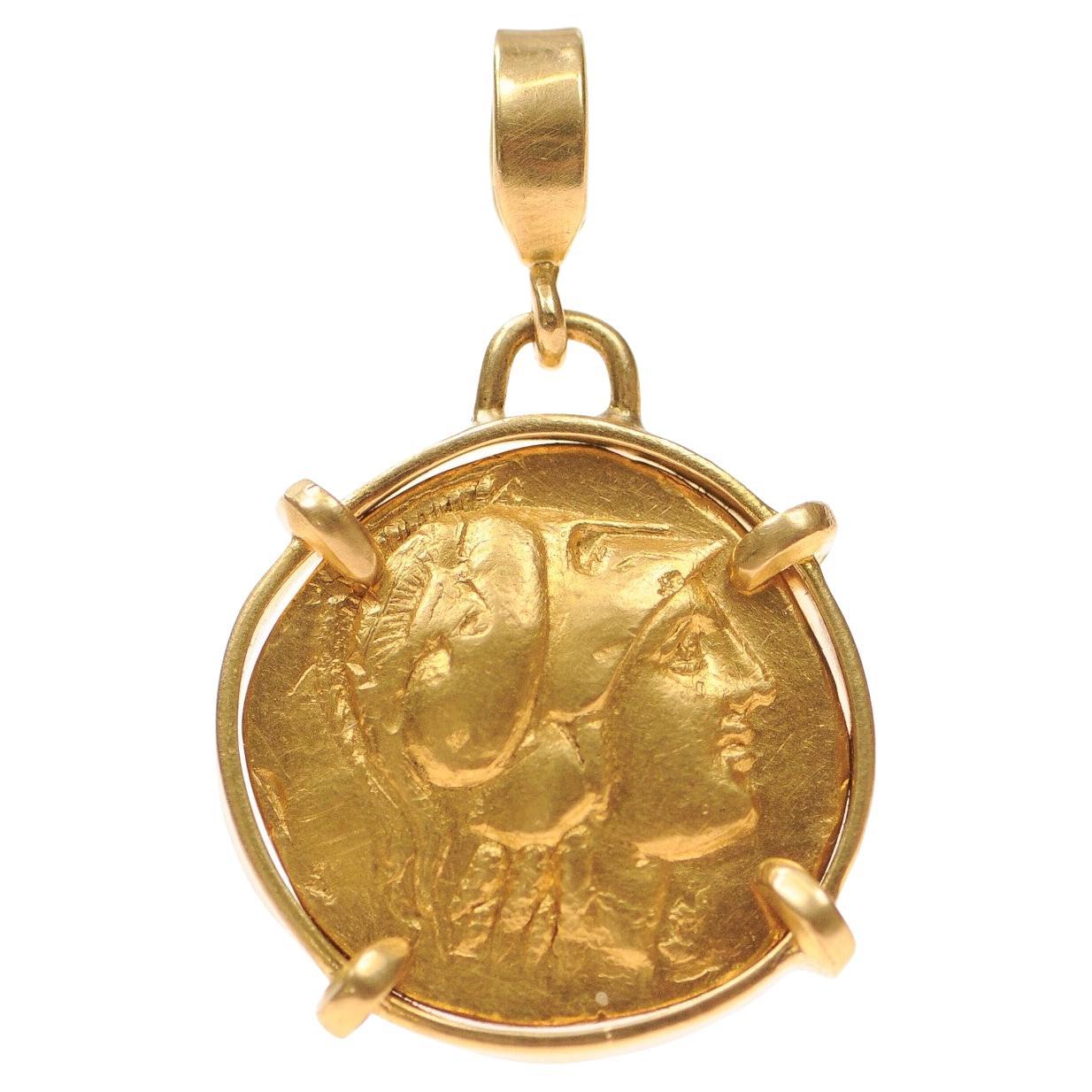 Ancient Greek Gold Stater [coin} Pendant with 22K Gold (pendant only) For Sale