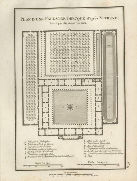 Ancient Greek Gymnasium and Palaestra Plan after Vitruvius, Tardieu, 1825
