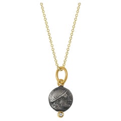 Ancient Greek Head Coin Charm Pendant & Diamond, 24K Gold and Silver