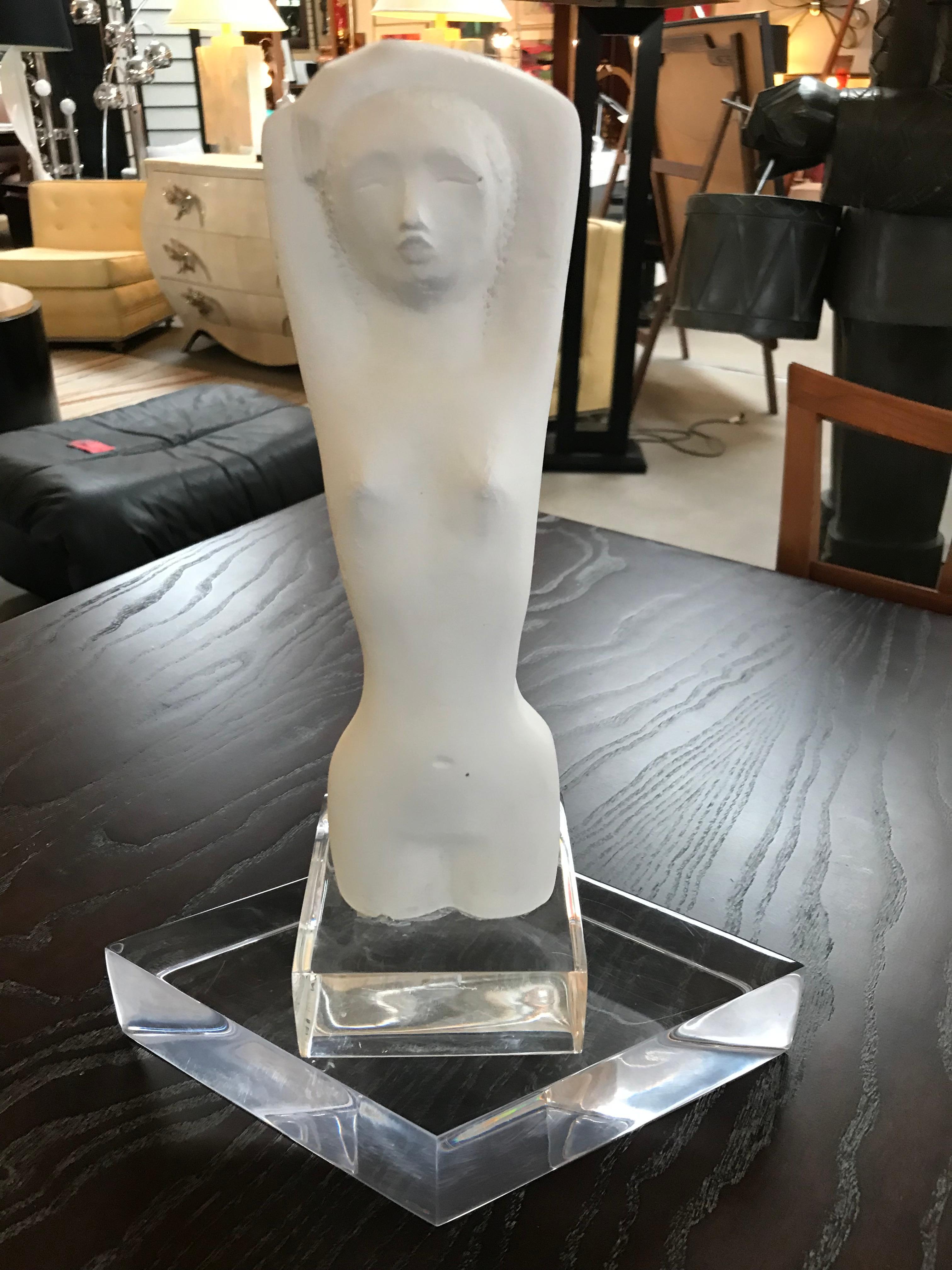 Classical Greek Ancient Greek Kore Style Plaster Sculpture on Lucite Base
