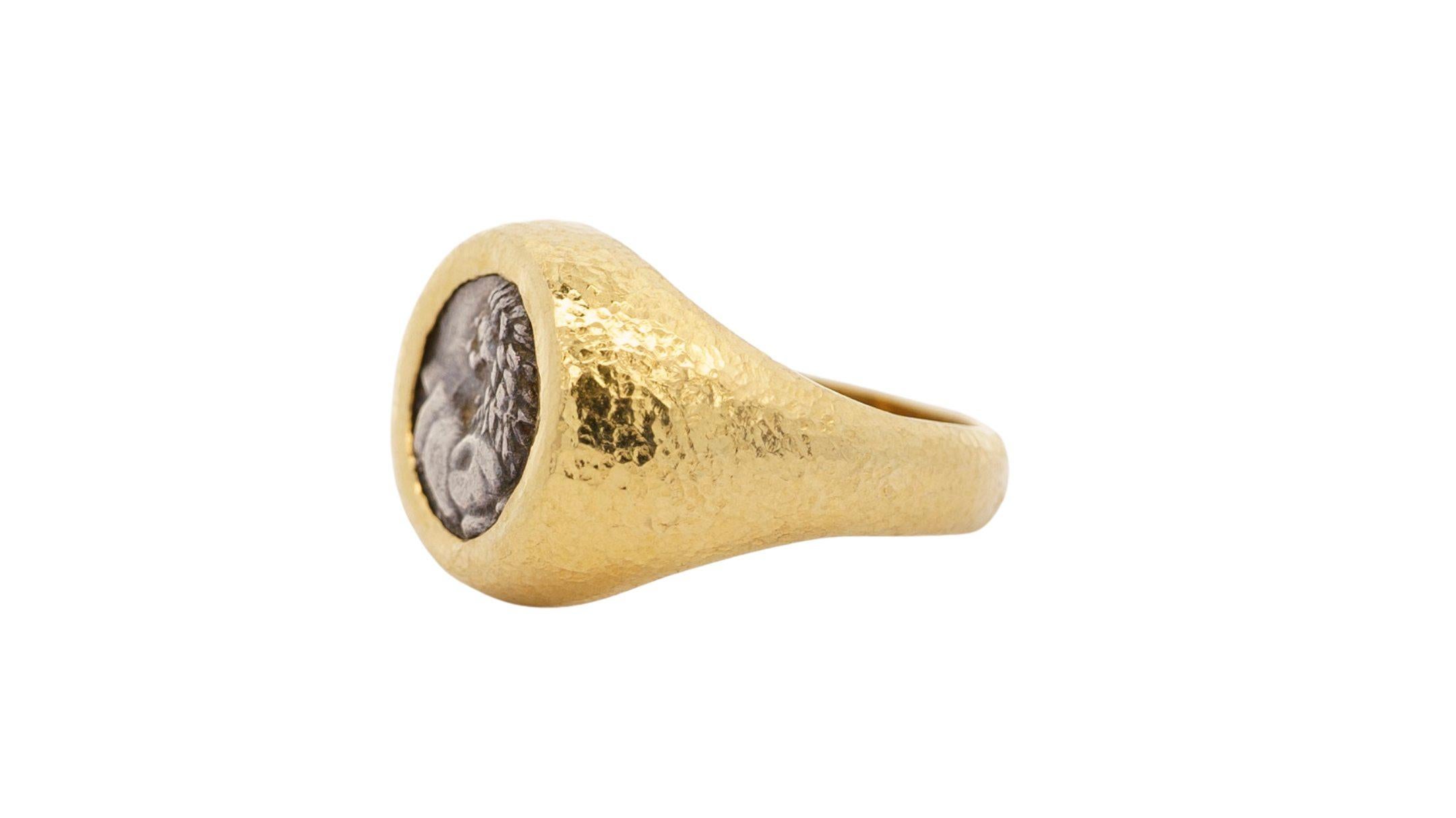 Ancienne bague pour hommes Hemidrachm 400 avant J.-C. en or 20 carats avec finition martelée Pour hommes en vente