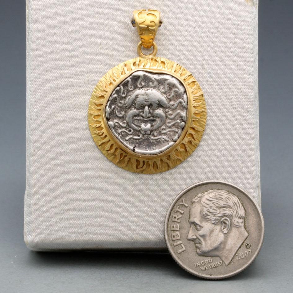 Ancient Greek 5th Century BC Medusa Coin 18K Gold Pendant 2