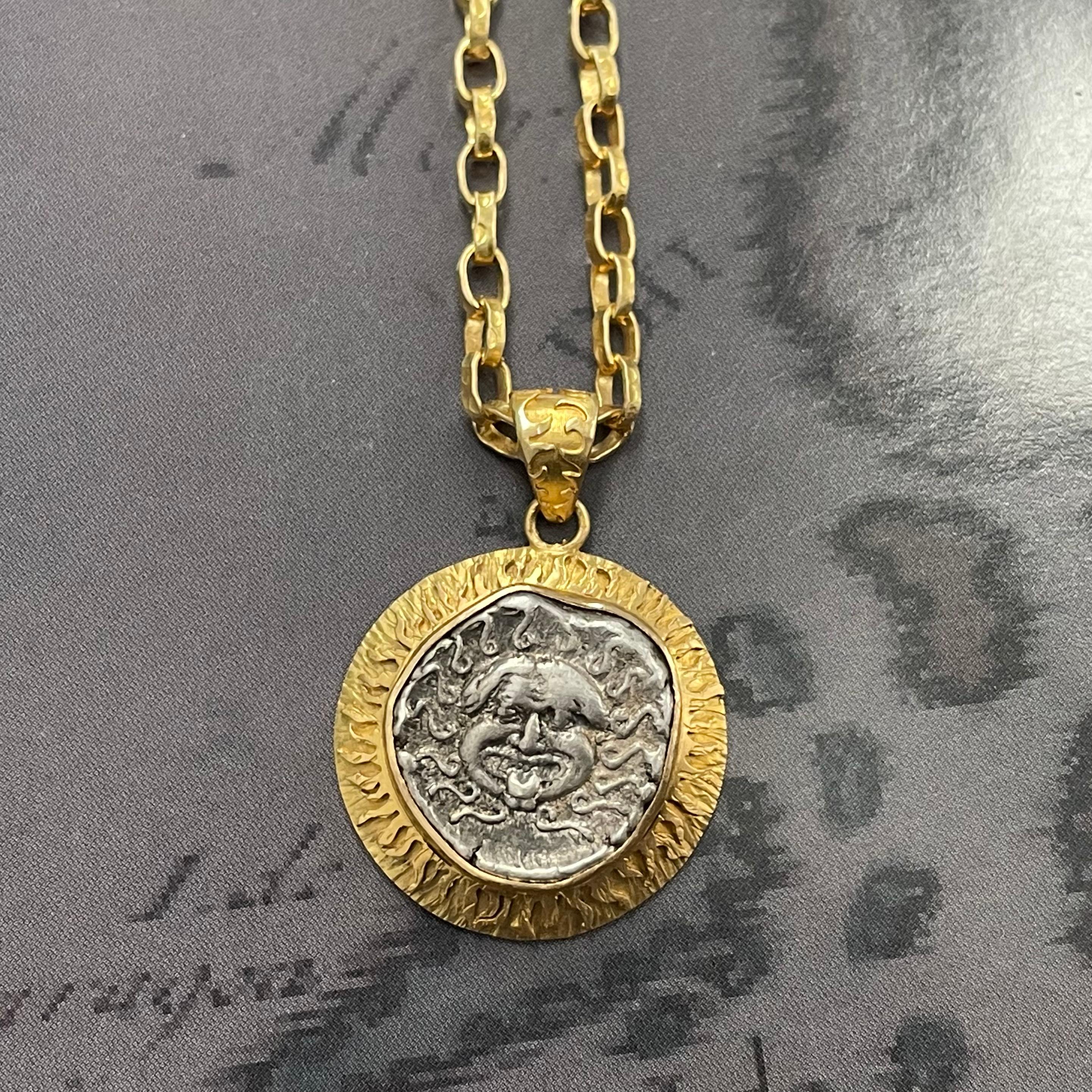 Ancient Greek 5th Century BC Medusa Coin 18K Gold Pendant 3