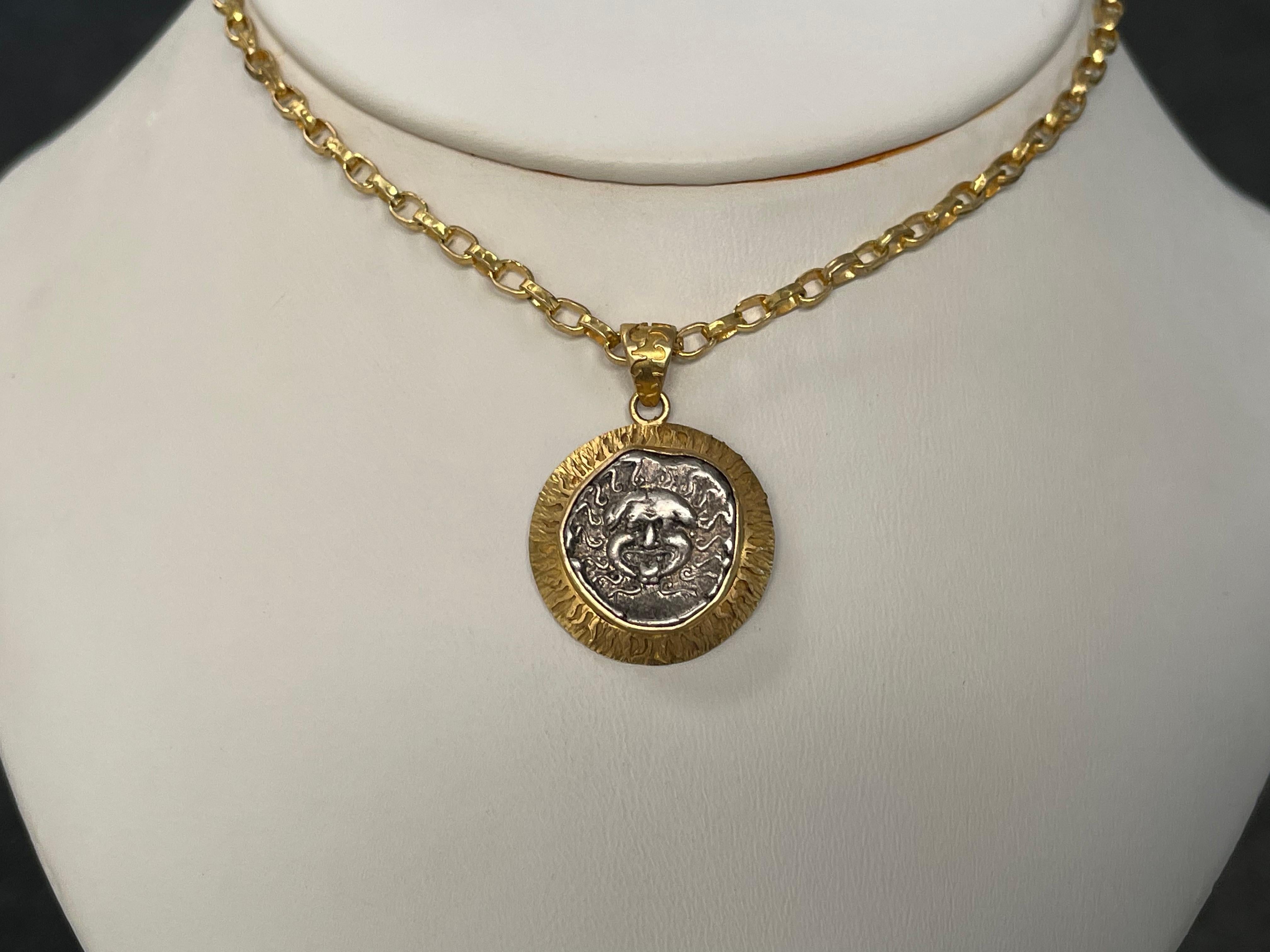 Classical Greek Ancient Greek 5th Century BC Medusa Coin 18K Gold Pendant