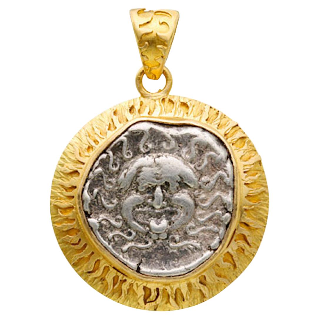 Ancient Greek 5th Century BC Medusa Coin 18K Gold Pendant