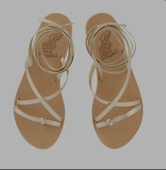 Ancient Greek Morfi Sandals Platinum Gold Leather Ankle Tie Strappy gladiator