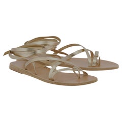 Ancient Greek Morfi Sandals Platinum Gold Leather Ankle Tie Strappy gladiator